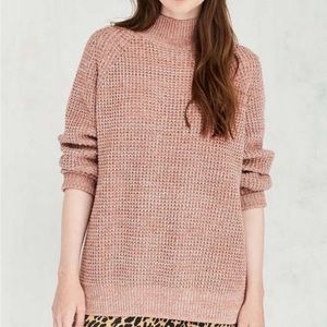BDG Urban Outfitters Pink Waffle Knit Mock Neck Sweater, Size XS
